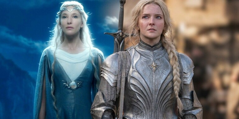 Cate Blanchett e Morfydd Clark como Galadriel em O Senhor dos Anéis Cate Blanchett e Morfydd Clark como Galadriel em O Senhor dos Anéis