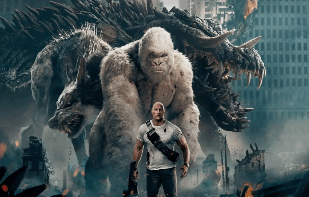 Dwayne Johnson enfrenta monstros gigantes em um filme que entrega ação do início ao fim